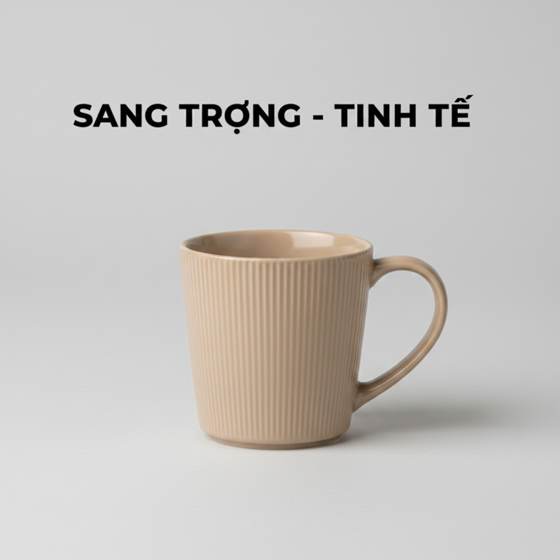 [Gốm Sứ Decor] Ly Sứ Có Quai Họa Tiết Sọc Nổi M12 Phong Cách Bắc Âu - Cốc Uống Nước Gốm Sứ 400ml Cao Cấp Sang Trọng